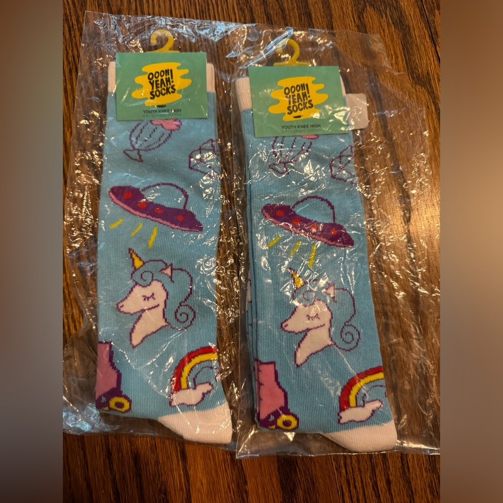 New! Rainbow unicorn fun graphic knee high socks by oooh yeah!